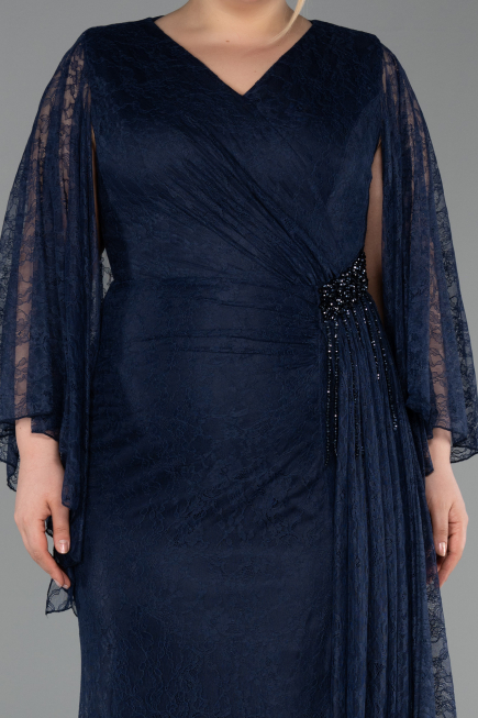 Long Navy Blue Dantelle Plus Size Evening Gown ABU6065
