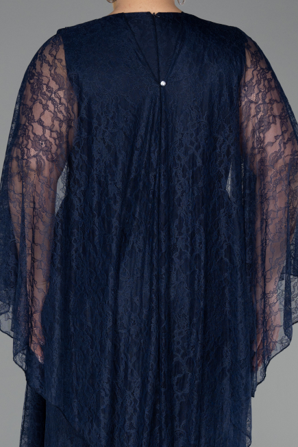 Long Navy Blue Dantelle Plus Size Evening Gown ABU6065