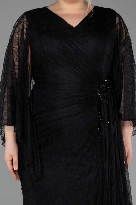 Long Black Dantelle Plus Size Evening Gown ABU6065