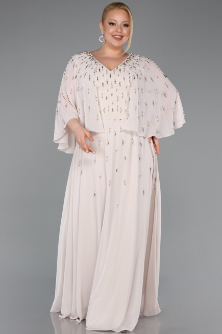 Long Beige Chiffon Plus Size Evening Dress ABU6066
