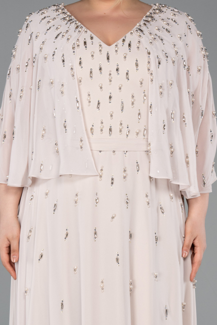 Long Beige Chiffon Plus Size Evening Dress ABU6066