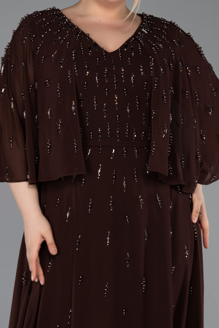 Long Brown Chiffon Plus Size Evening Dress ABU6066