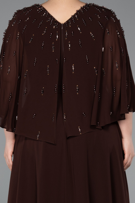 Long Brown Chiffon Plus Size Evening Dress ABU6066