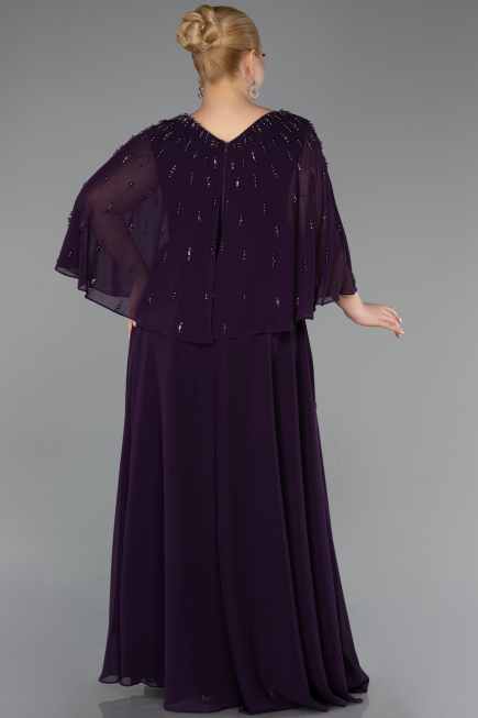 Long Dark Purple Chiffon Plus Size Evening Dress ABU6066