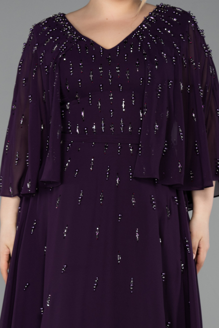 Long Dark Purple Chiffon Plus Size Evening Dress ABU6066