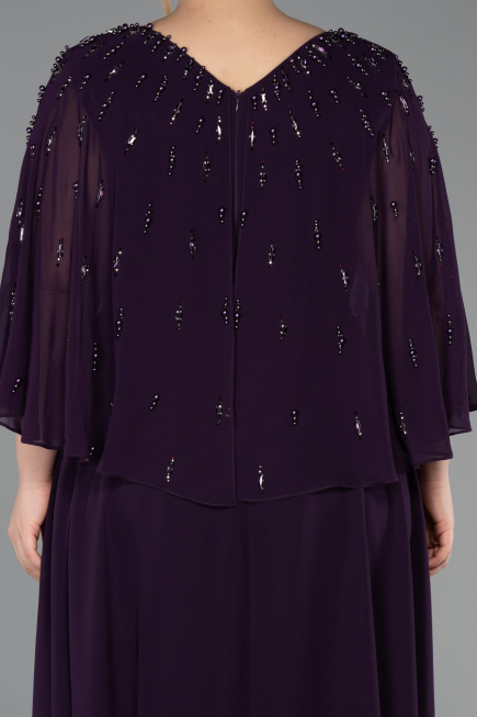 Long Dark Purple Chiffon Plus Size Evening Dress ABU6066