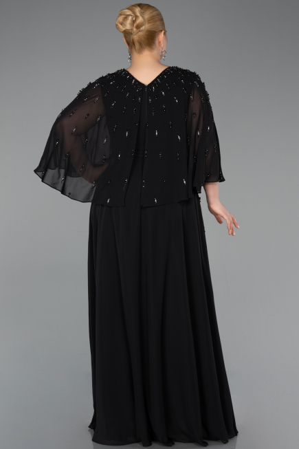 Long Black Chiffon Plus Size Evening Dress ABU6066