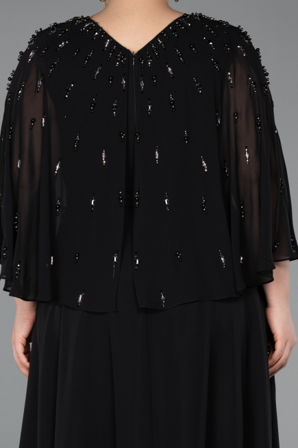 Long Black Chiffon Plus Size Evening Dress ABU6066
