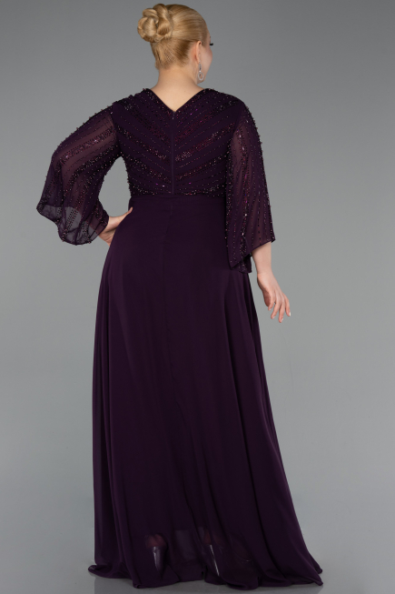 Long Dark Purple Chiffon Plus Size Evening Dress ABU6067