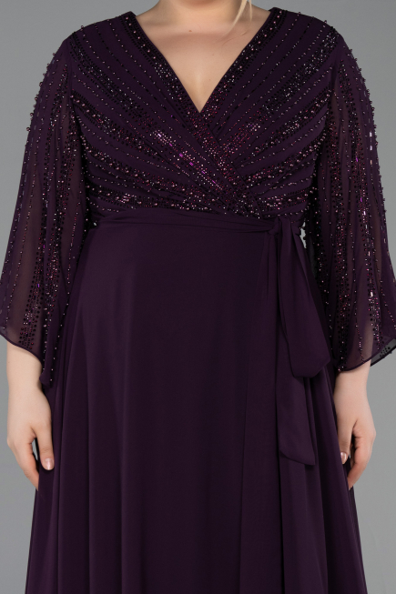 Long Dark Purple Chiffon Plus Size Evening Dress ABU6067