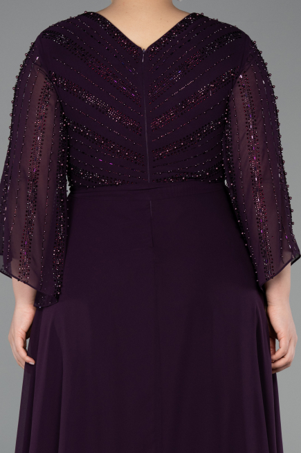 Long Dark Purple Chiffon Plus Size Evening Dress ABU6067