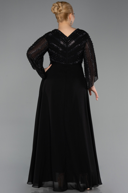 Long Black Chiffon Plus Size Evening Dress ABU6067