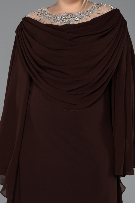 Long Brown Chiffon Plus Size Evening Gown ABU6068