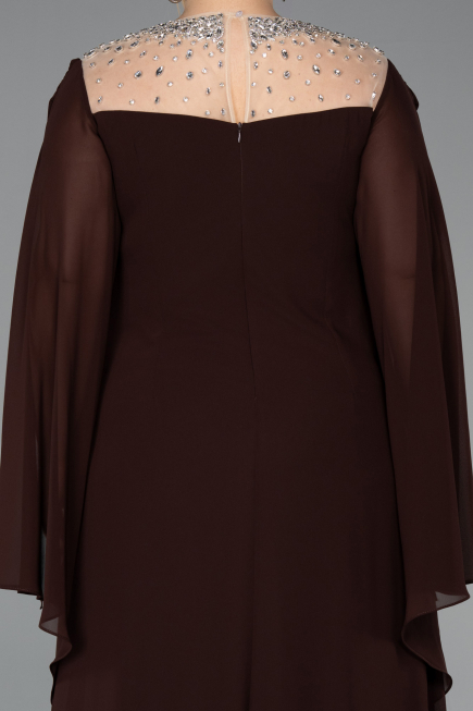 Long Brown Chiffon Plus Size Evening Gown ABU6068