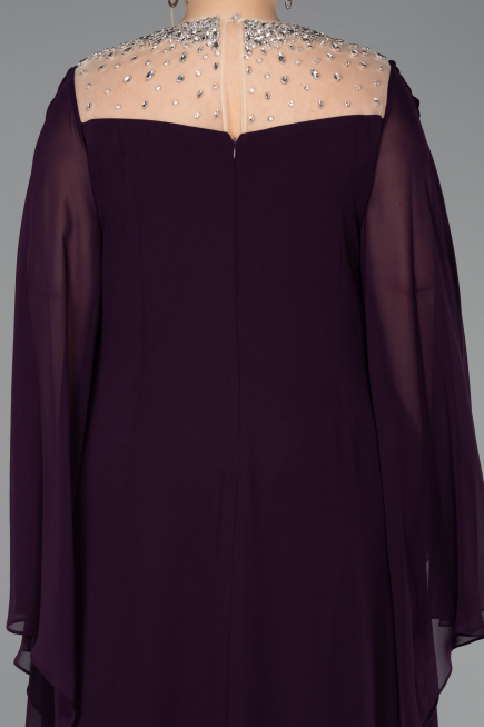 Long Dark Purple Chiffon Plus Size Evening Gown ABU6068