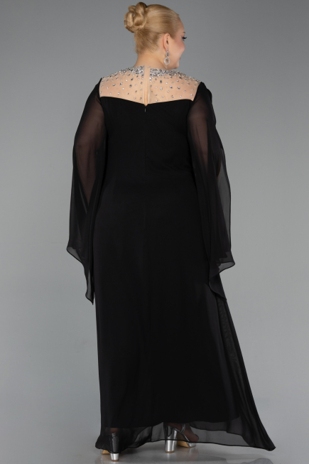 Long Black Chiffon Plus Size Evening Gown ABU6068
