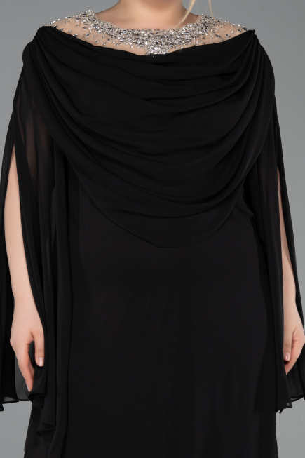 Long Black Chiffon Plus Size Evening Gown ABU6068