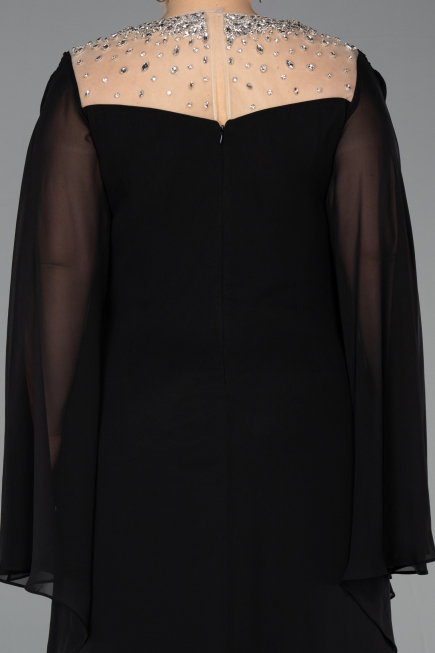 Long Black Chiffon Plus Size Evening Gown ABU6068