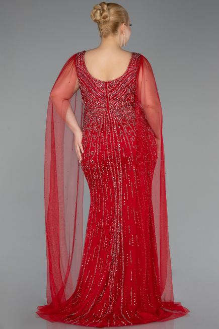 Red Long Stony Plus Size Evening Gown ABU5752