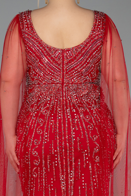 Red Long Stony Plus Size Evening Gown ABU5752