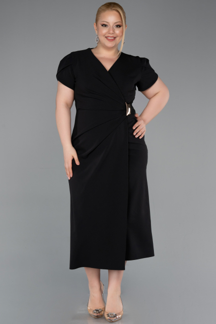 Midi Black Plus Size Evening Dress ABK2610