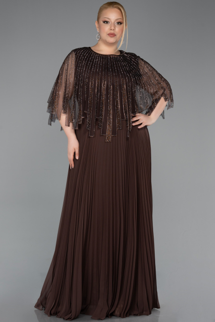 Long Brown Chiffon Plus Size Evening Dress ABU6012