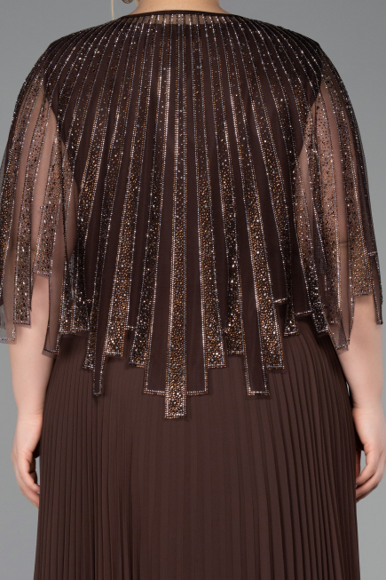 Long Brown Chiffon Plus Size Evening Dress ABU6012