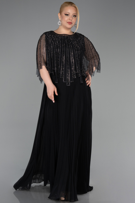 Long Black Chiffon Plus Size Evening Dress ABU6012