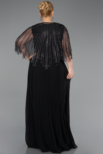 Long Black Chiffon Plus Size Evening Dress ABU6012