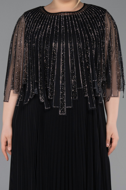 Long Black Chiffon Plus Size Evening Dress ABU6012