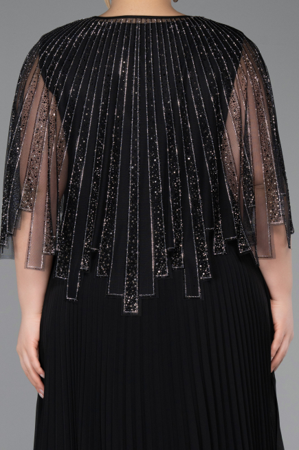 Long Black Chiffon Plus Size Evening Dress ABU6012