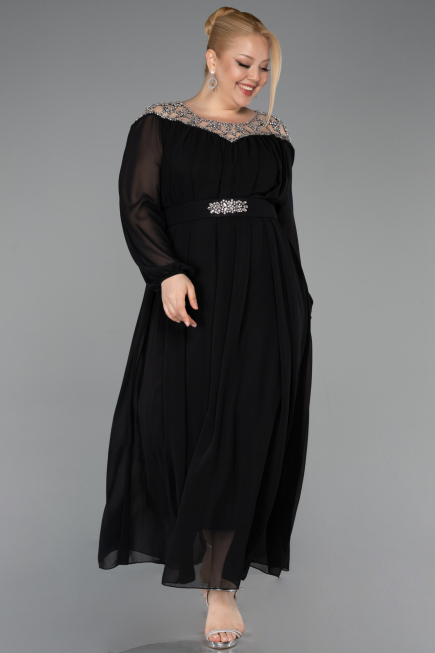 Long Black Chiffon Formal Plus Size Dress ABU5555
