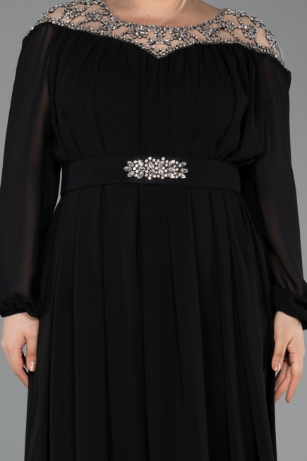 Long Black Chiffon Formal Plus Size Dress ABU5555