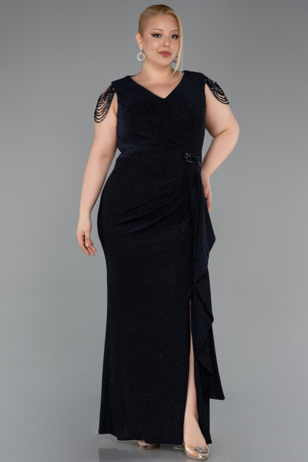 Long Navy Blue Plus Size Evening Gown ABU5731
