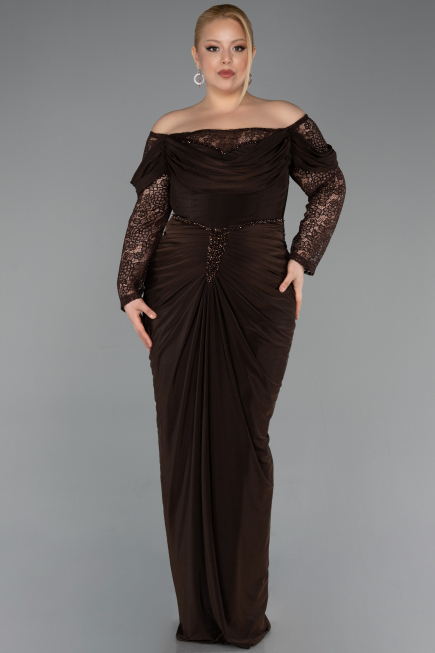 Long Brown Plus Size Evening Dress ABU6069