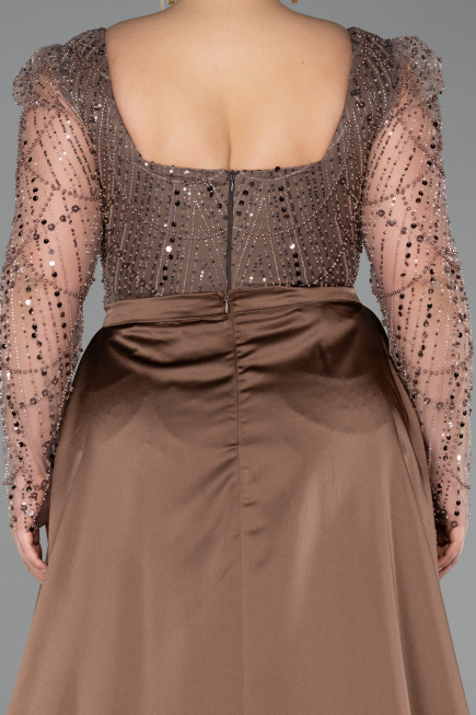 Brown Long Beaded Plus Size Engagement Dress ABU4761