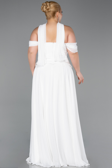 Long White Chiffon Plus Size Evening Dress ABU5551