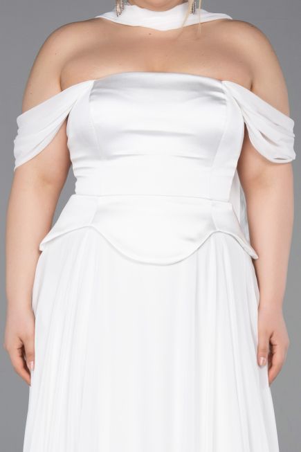 Long White Chiffon Plus Size Evening Dress ABU5551