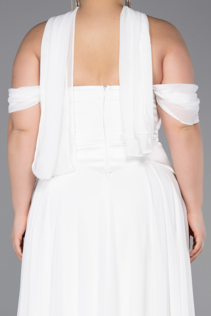 Long White Chiffon Plus Size Evening Dress ABU5551