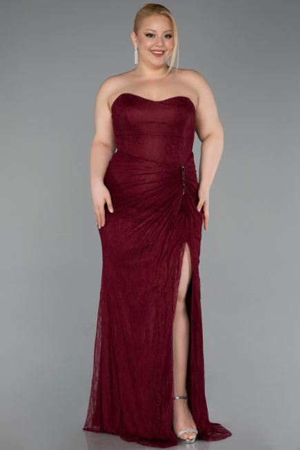 Long Burgundy Dantelle Plus Size Evening Gown ABU6070