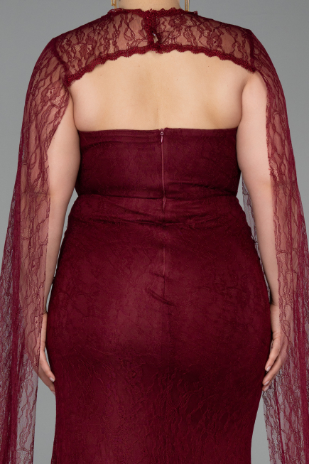 Long Burgundy Dantelle Plus Size Evening Gown ABU6070