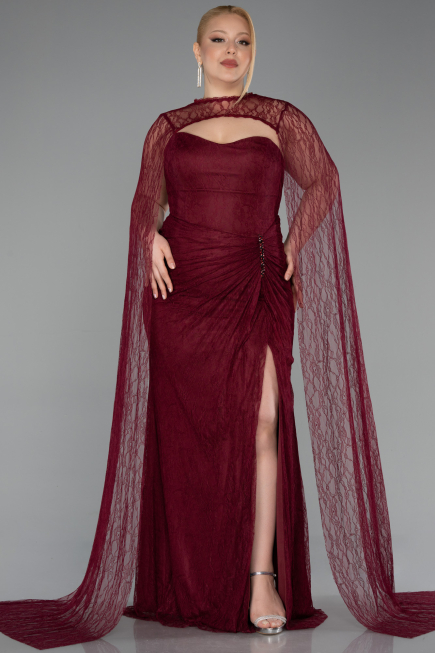 Long Burgundy Dantelle Plus Size Evening Gown ABU6070