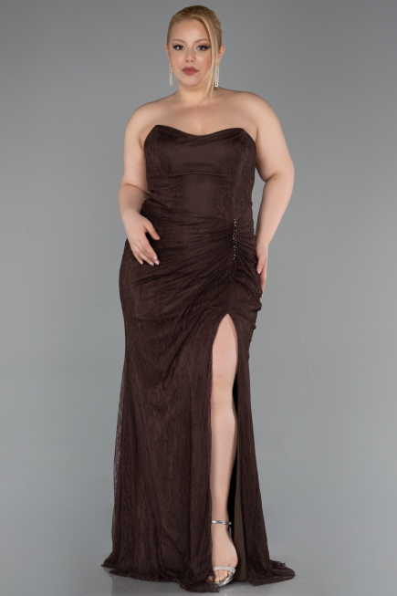 Long Brown Dantelle Plus Size Evening Gown ABU6070