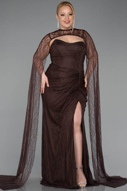 Long Brown Dantelle Plus Size Evening Gown ABU6070