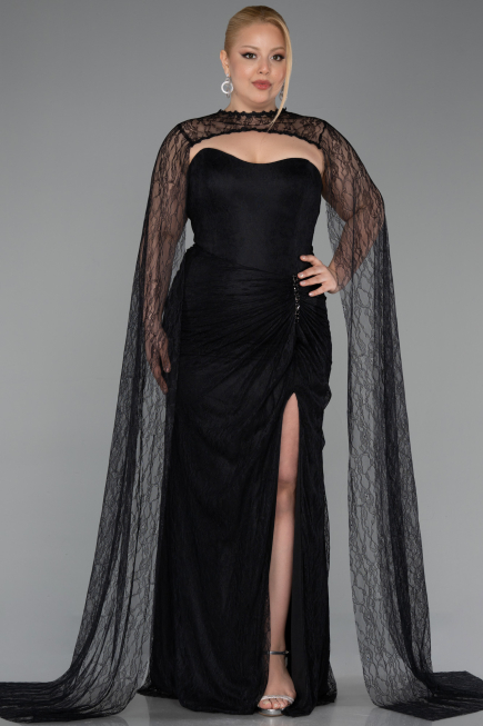 Long Black Dantelle Plus Size Evening Gown ABU6070