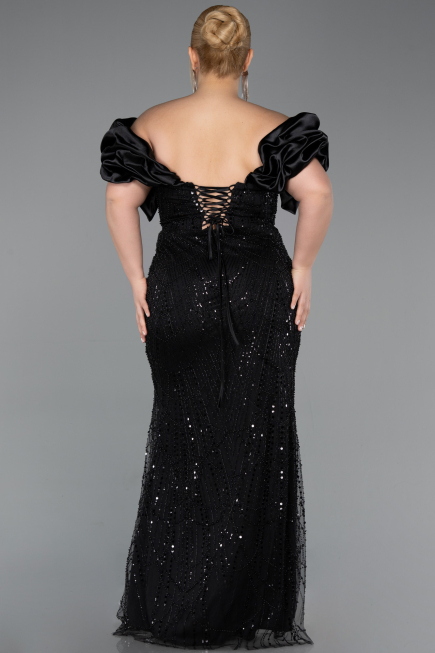 Long Black Beaded Formal Plus Size Dress ABU5948