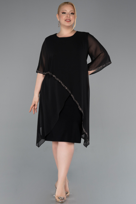 Midi Black Chiffon Plus Size Cocktail Dress ABK2600