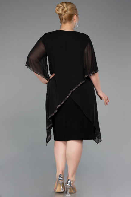 Midi Black Chiffon Plus Size Cocktail Dress ABK2600