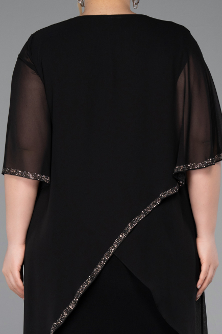 Midi Black Chiffon Plus Size Cocktail Dress ABK2600