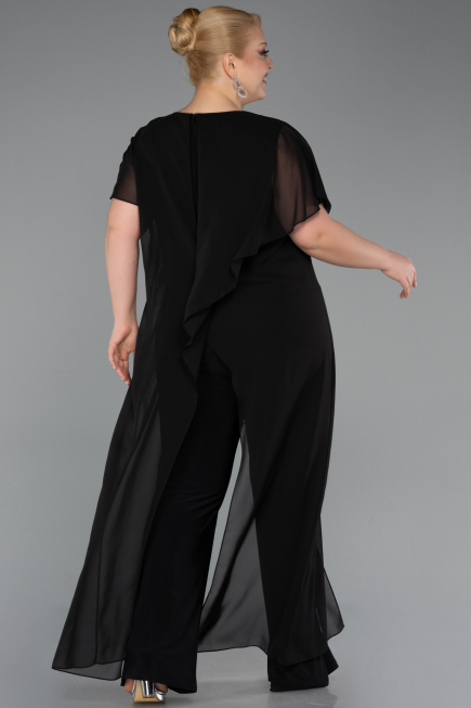 Long Black Chiffon Plus Size Cocktail Dress ABT138